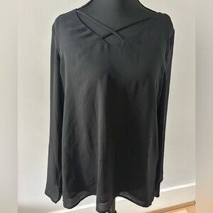 Black Long Sleeve Criss-Cross Blouse
